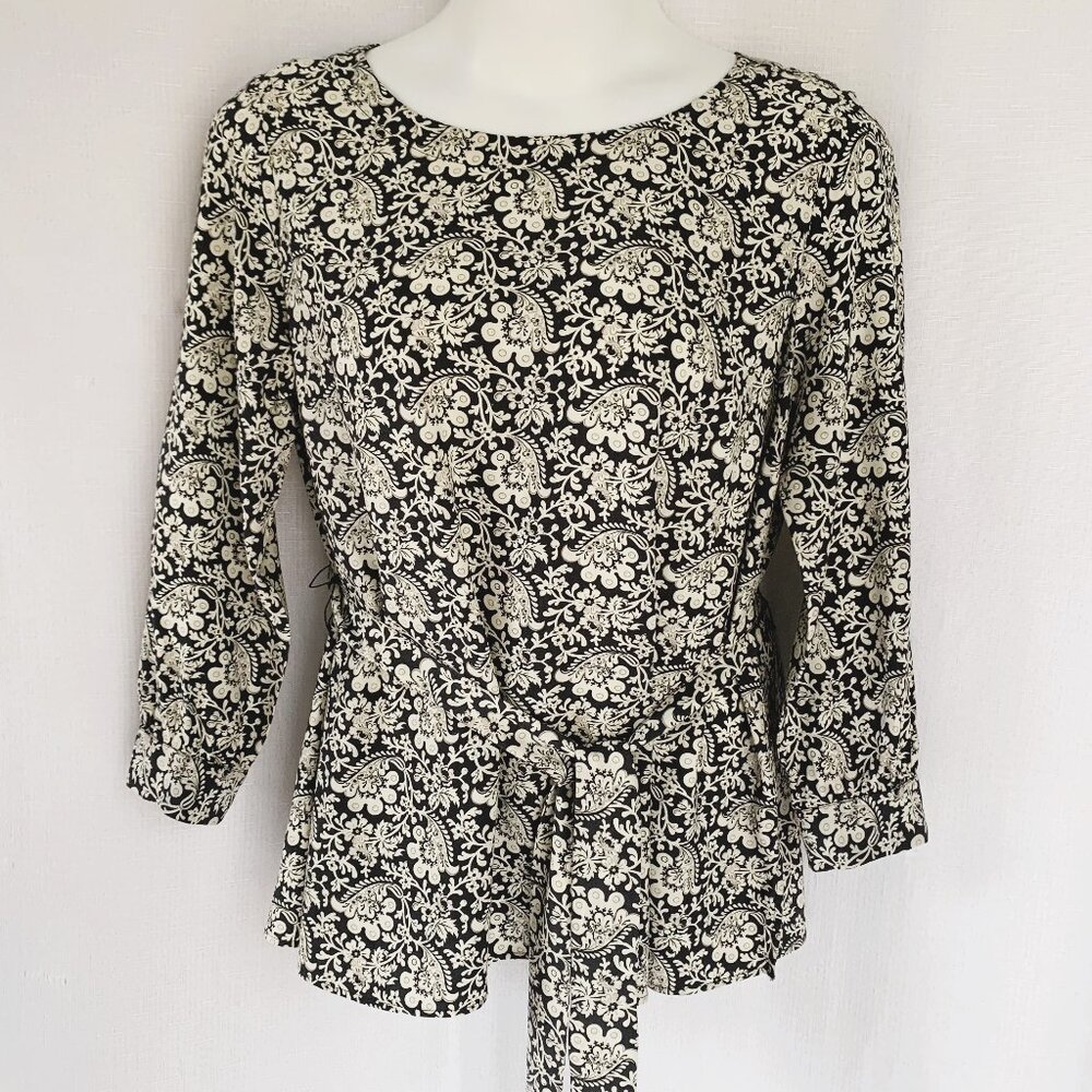 LOFT Plus Floral Paisley Viscose Belted Tunic Blouse Top  AS IS